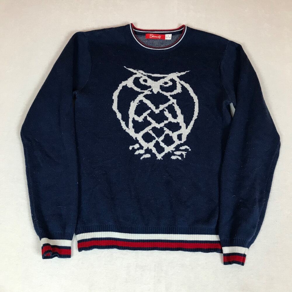 Shinesty Owl Animal Boston Bight Shift Brewing Blue Cozy Knit Sweater Small